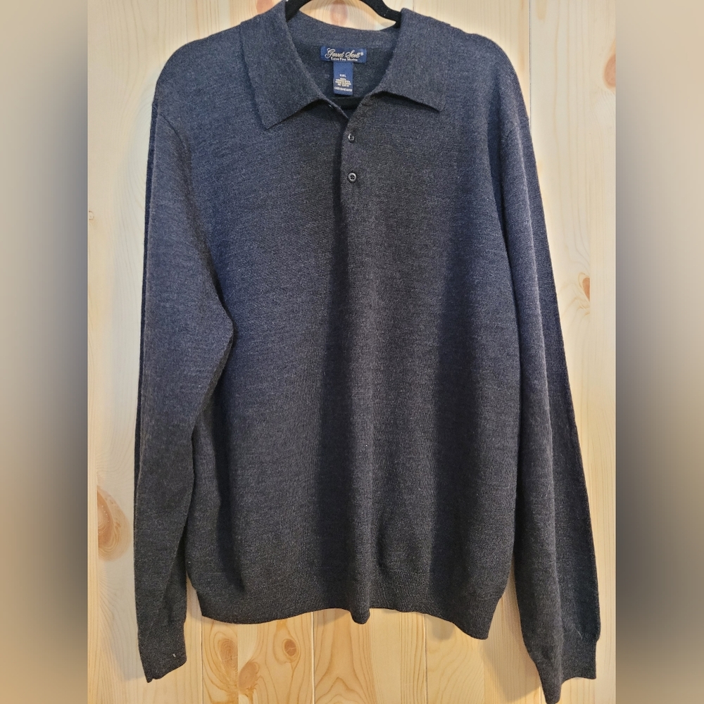 Garret Scott Mens Henley Sweater Size XXL / 2XL 100% Merino Wool  Charcoal Gray